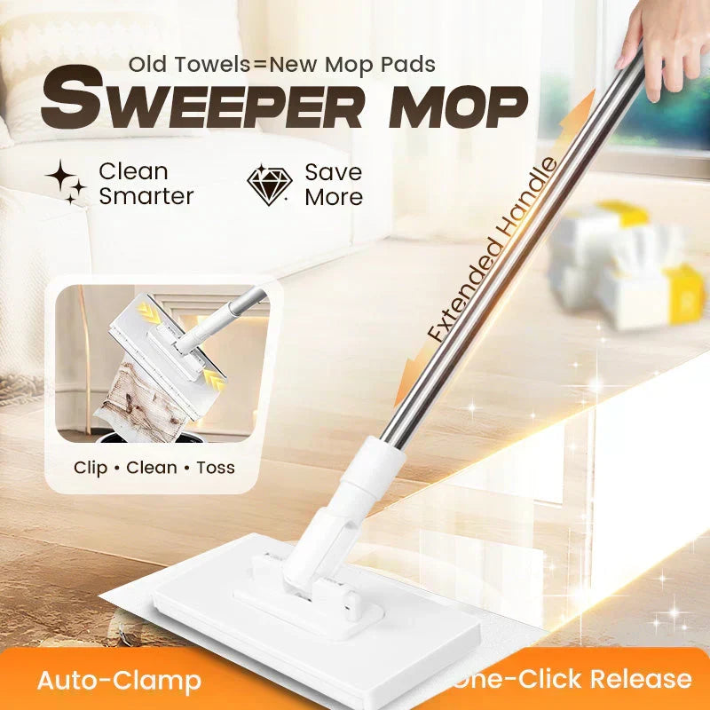 Flat Mop With Stainless Steel Handle, Come With Reusable Washable Mop Cloths