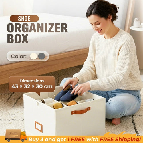 Fabric Shoe Organizer Storage Box Foldable Design, Large Capacity, Dustproof & Breathable, Space Saving For Closet & Bedroom