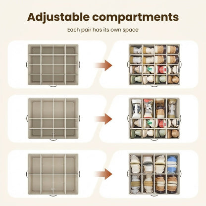 Fabric Shoe Organizer Storage Box Foldable Design, Large Capacity, Dustproof & Breathable, Space Saving For Closet & Bedroom