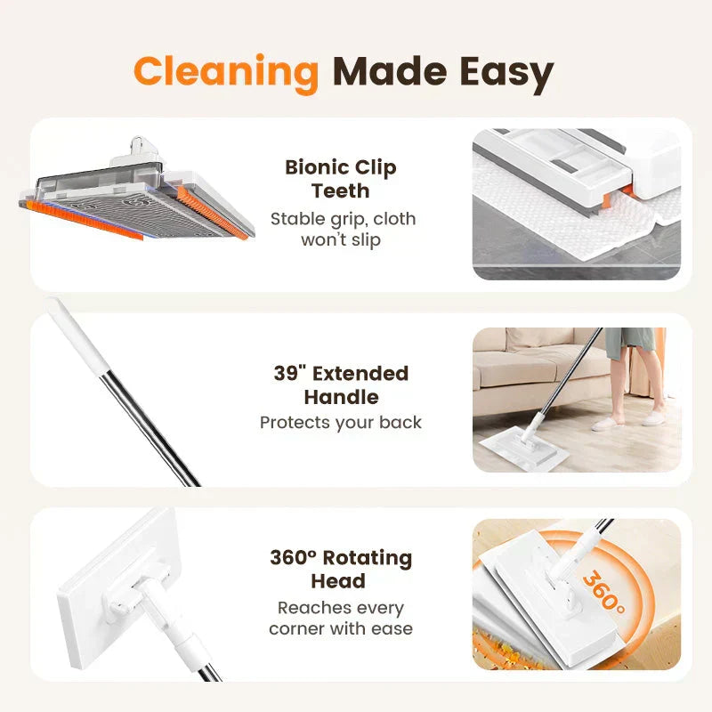 Flat Mop With Stainless Steel Handle, Come With Reusable Washable Mop Cloths