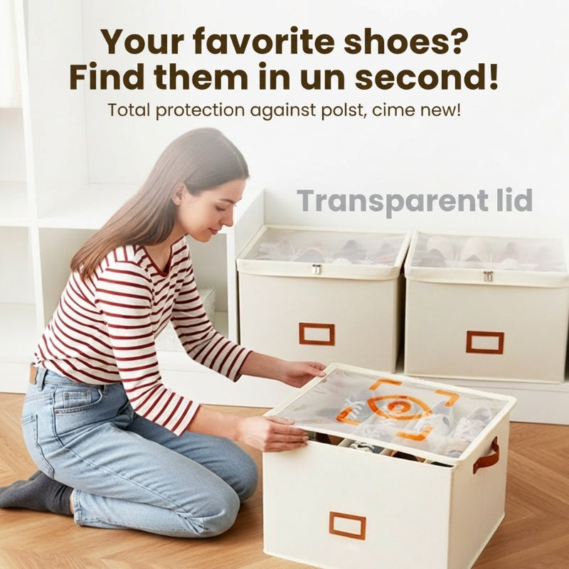 Fabric Shoe Organizer Storage Box Foldable Design, Large Capacity, Dustproof & Breathable, Space Saving For Closet & Bedroom