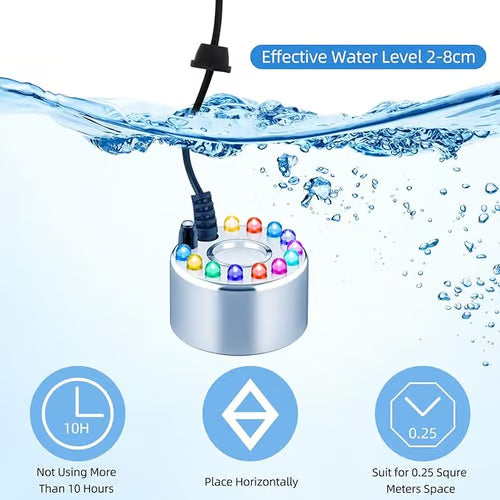 12 Led Ultrasonic Mist Maker Fogger Creates Cool Mist & Colourful Light Perfect For Humidifiers, Fountains Or Halloween Decor Runs Quietly In Water