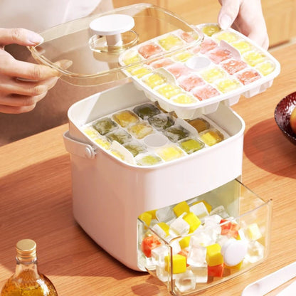 2 Tier Convenient Push In Ice Cube Mold With Tray Case