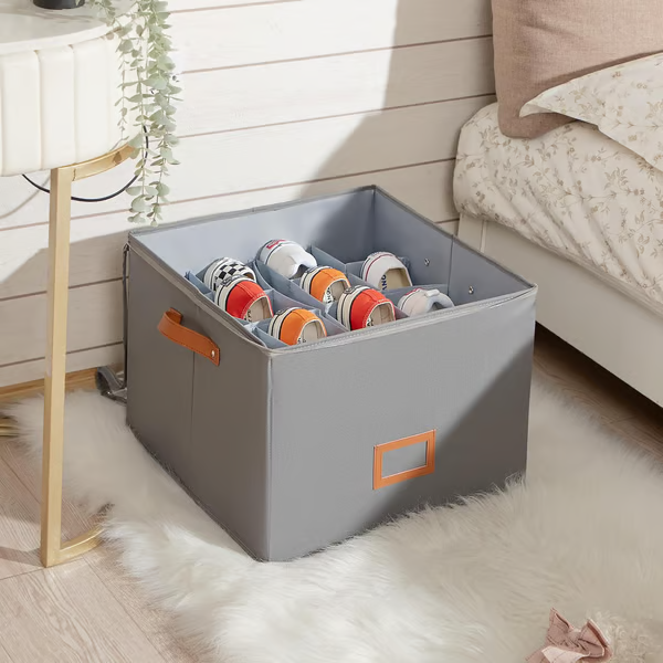 Fabric Shoe Organizer Storage Box Foldable Design, Large Capacity, Dustproof & Breathable, Space Saving For Closet & Bedroom