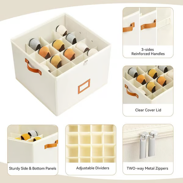 Fabric Shoe Organizer Storage Box Foldable Design, Large Capacity, Dustproof & Breathable, Space Saving For Closet & Bedroom
