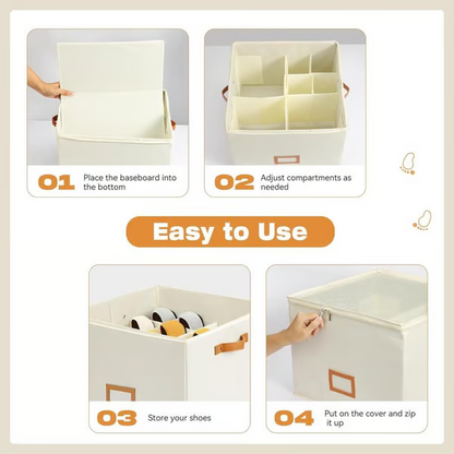 Fabric Shoe Organizer Storage Box Foldable Design, Large Capacity, Dustproof & Breathable, Space Saving For Closet & Bedroom