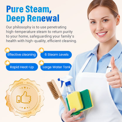 Hightemp Steam Cleaner 105C Steam, 15S Heatup. Kills 99.9 Germs, No Chemicals. 6 Levels, Large 1100Ml Tank. Multisurface Magic