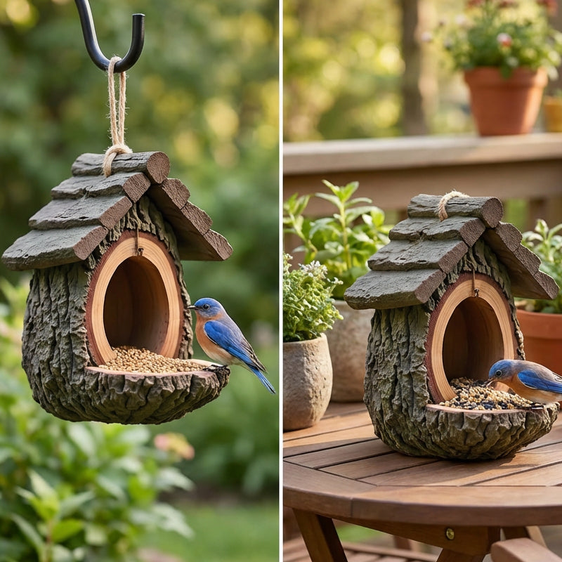 S Outdoor Bird Feeder With Realistic Tree Stump Design Garden Decor & Wildlife Sanctuary In One