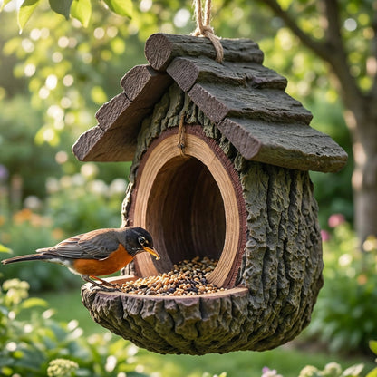 S Outdoor Bird Feeder With Realistic Tree Stump Design Garden Decor & Wildlife Sanctuary In One