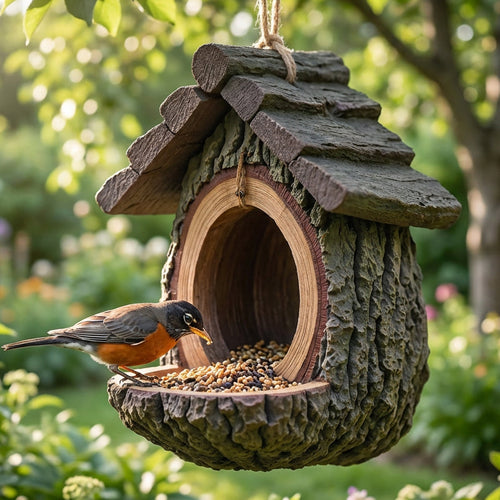 S Outdoor Bird Feeder With Realistic Tree Stump Design Garden Decor & Wildlife Sanctuary In One
