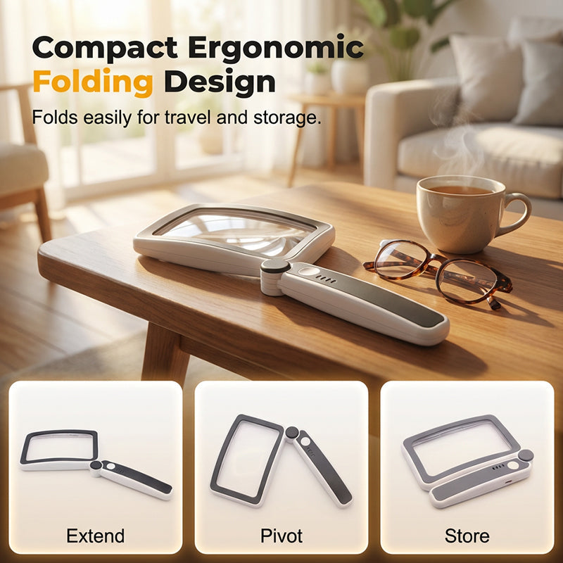 Folding Handheld Magnifying Glass With Light For Reading