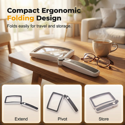 Folding Handheld Magnifying Glass With Light For Reading
