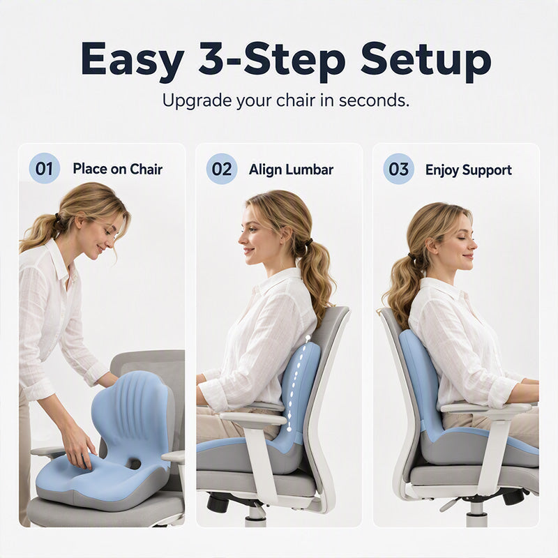 Only 19.99 Ergonomic Memory Foam Seat Cushion With Back Support Stay Comfortable All Day, Perfect For Office, Car & Home