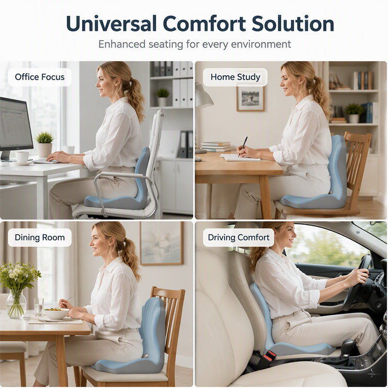 Only 19.99 Ergonomic Memory Foam Seat Cushion With Back Support Stay Comfortable All Day, Perfect For Office, Car & Home